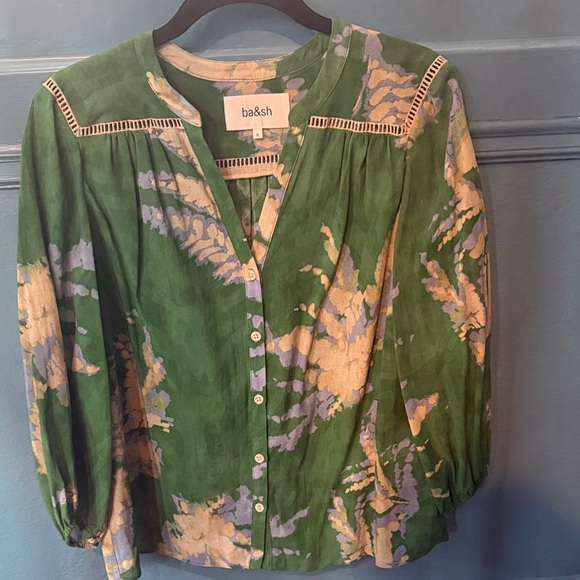 ba&sh Green and Cream Floral Blouse - Picture 1 of 4